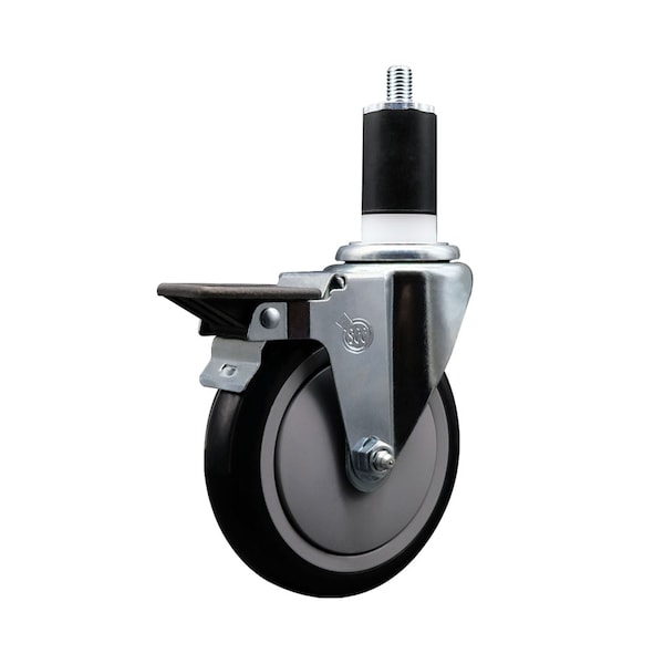 Service Caster 5'' Black Poly Swivel 1-1/2'' Expanding Stem Caster with Brake SCC-EX20S514-PPUB-BLK-PLB-112 - main